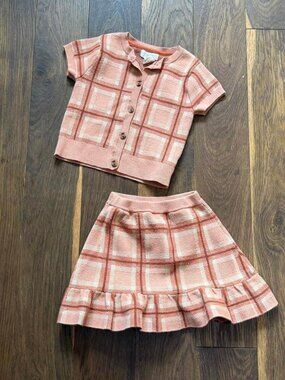 Happily Grey Kids Coral Plaid Cardigan & Skirt Set Girls S 5-6